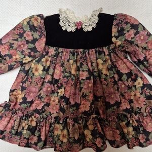 Vintage Jo Lene Floral And Velvet  Toddler Girls 2t Dress